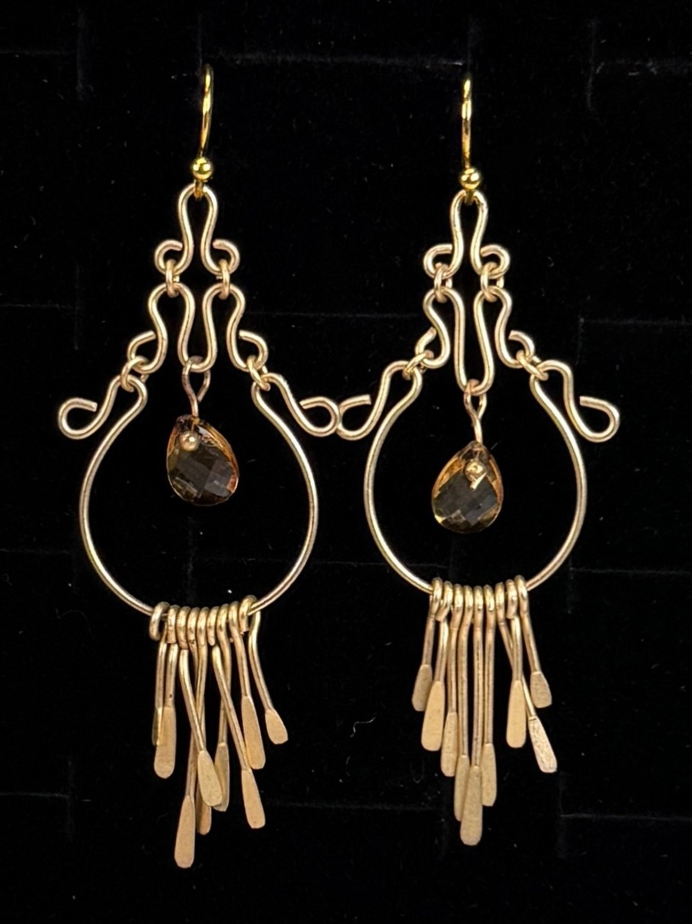 Pretty Matte golden Goldtone long dangle pierced earrings